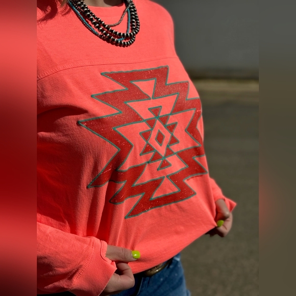 Aztec Coral Long Sleeve T Shirt with thumb holes - Picture 2 of 2